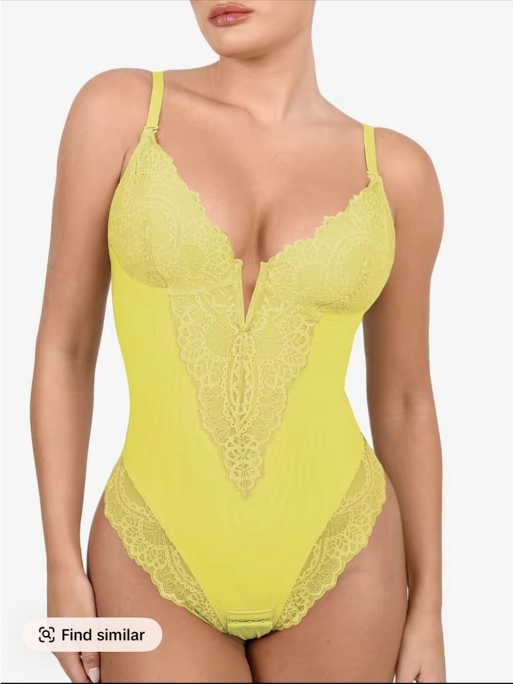 POPILUSH XL Deep-V Neck Built-in Shaper Lace Bodysuit  Elegant Adjustable